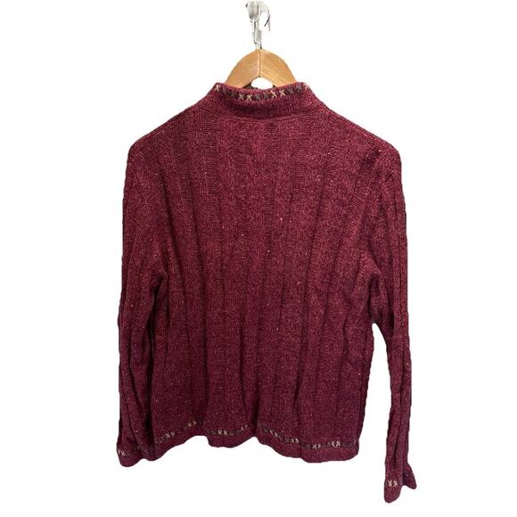 Woolrich 1/4-Zip Wool Blend Sweater Women Lg Petite Rosebud Red Nordic Winter - Picture 2 of 10